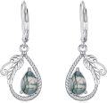 wholesale 925 Sterling Silver Vintage Moonstone/Moss Agate Dangle Earrings 9 * 6 Pear Cut Gemstone with Leaf Leverback for Women-0-0