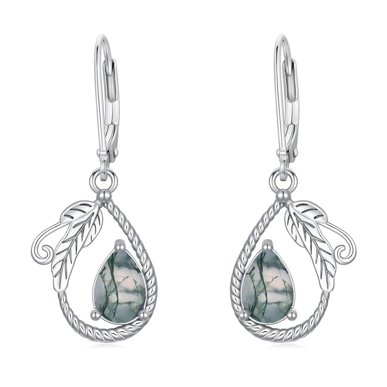Faris Jewels Natural Moonstone & 925 Sterling Silver Dangle Earrings - Pear Cut, Bezel Set, Blue Moonstone, Nickel-Free