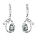 wholesale 925 Sterling Silver Vintage Moonstone/Moss Agate Dangle Earrings 9 * 6 Pear Cut Gemstone with Leaf Leverback for Women-0-0