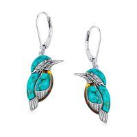 wholesale 925 Sterling Silver Natural Turquoise and Amber Bird Drop Earrings - Native American Style-B_French Back