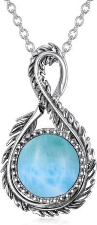 wholesale  925 Sterling Silver & Natural Blue Larimar Infinity Necklace, 8mm Gemstone, 18+2 Chain, Gift Box-Larimar