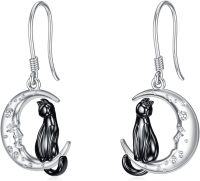wholesale 925 Sterling Silver Cat Moon Drop Earrings Hypoallergenic Gift for Her Teenage Girl Daughter Sister Bestie BFF Friendship Present Birthday Anniversary Christmas Holiday-Cat