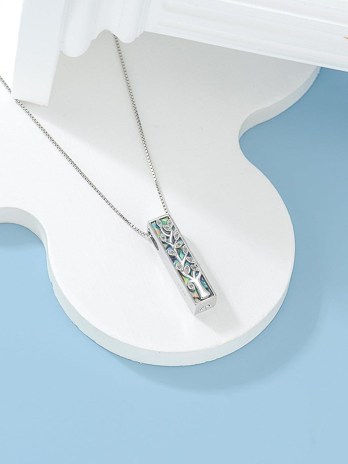 925 Sterling Silver Abalone Shell Tree of Life Pendant Necklace with Funnel and Cleaning Brush Set-0-2