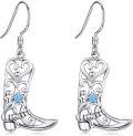 wholesale 925 Sterling Silver Metal Cowboy Boots Dangle Earrings with Blue Stones - Western Style Nashville Country  for Her-0-0