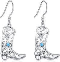wholesale 925 Sterling Silver Metal Cowboy Boots Dangle Earrings with Blue Stones - Western Style Nashville Country  for Her-Blue Zircon Boot