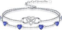 wholesale 925 Sterling Silver & 6 Heart Birthstone Crystal Infinity Love Bracelet for Women - Adjustable Gift for Wife, Mom, Best Friend-09-Sep.-Sapphire
