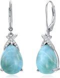 wholesale 925 Sterling Silver Teardrop Larimar & Cubic Zirconia Leverback Drop Earrings-0-0