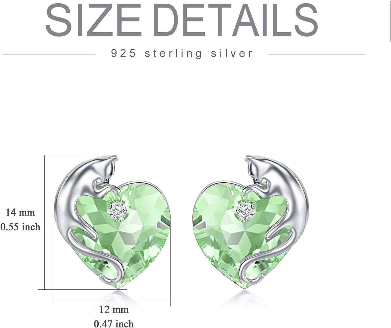 Sterling Silver Austria Crystal Cat Earrings Cute Studs with Birthstone Heart Gift for Cat Lovers-0-3