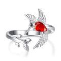 wholesale 925 Sterling Silver Birthstone Hummingbird Leaf Ring Adjustable Jewelry Gift-0-0