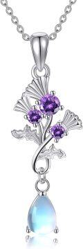 wholesale 925 Sterling Silver Purple Crystal Flower Pendant Necklaces for Women's  Ideas-0-0
