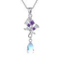 wholesale 925 Sterling Silver Purple Crystal Flower Pendant Necklaces for Women's  Ideas-0-0