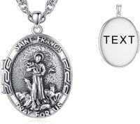 wholesale Sterling Silver Photo Locket Saint Pendant Necklace Religious Jewelry Gift-Locket Only St Francis-Customized Text St Francis-Customized Photos+Test St Francis-Customized Photos St Francis