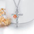 wholesale 925 Sterling Silver Cross with Orange Daisy and Butterfly Charm Cremation Jewelry Urn Necklace for Ashes Keepsake Pendant-0-4