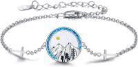 wholesale 925 Sterling Silver Blue Opal Mountain Scene Cross Charm Anklet for Women-Opal Mountain Seed Anklet