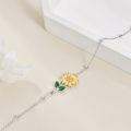 wholesale 925 Sterling Silver Sunflower Bracelet With Green Leaves-0-3