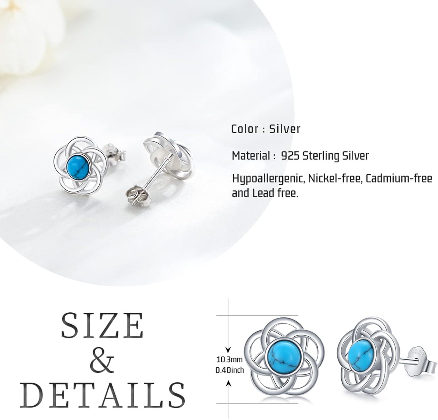 wholesale 925 Sterling Silver Flower-Shaped Turquoise Stud Earrings-0-3