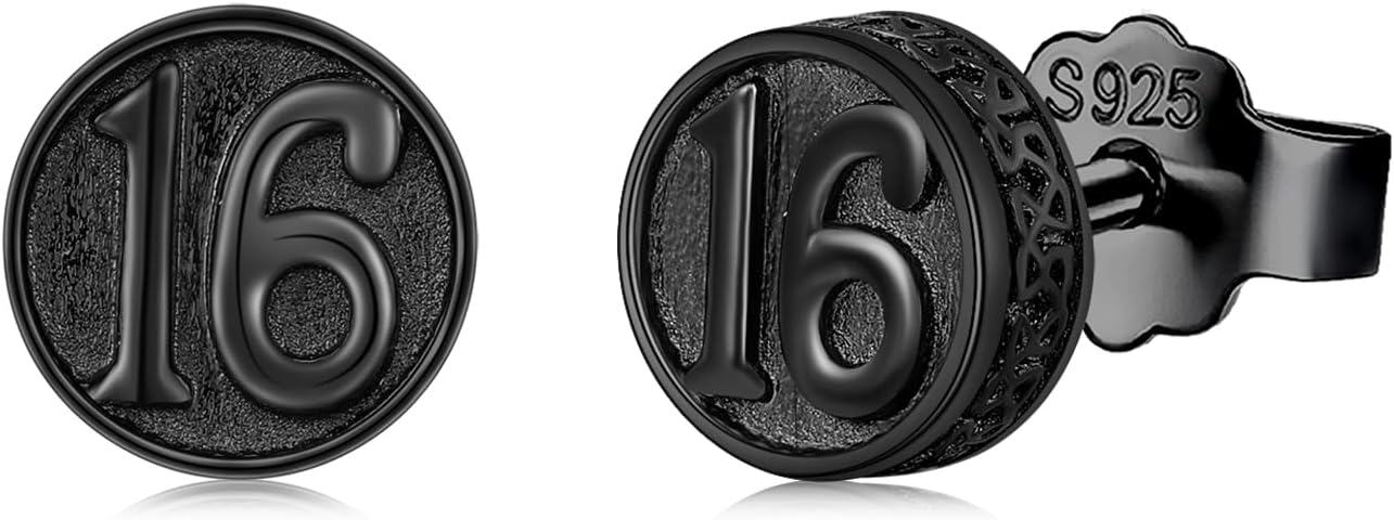  Sterling Silver Black Stud Earrings for Men Women 18th 16th Birthday Gifts Anniversary Christmas Jewelry -0-0
