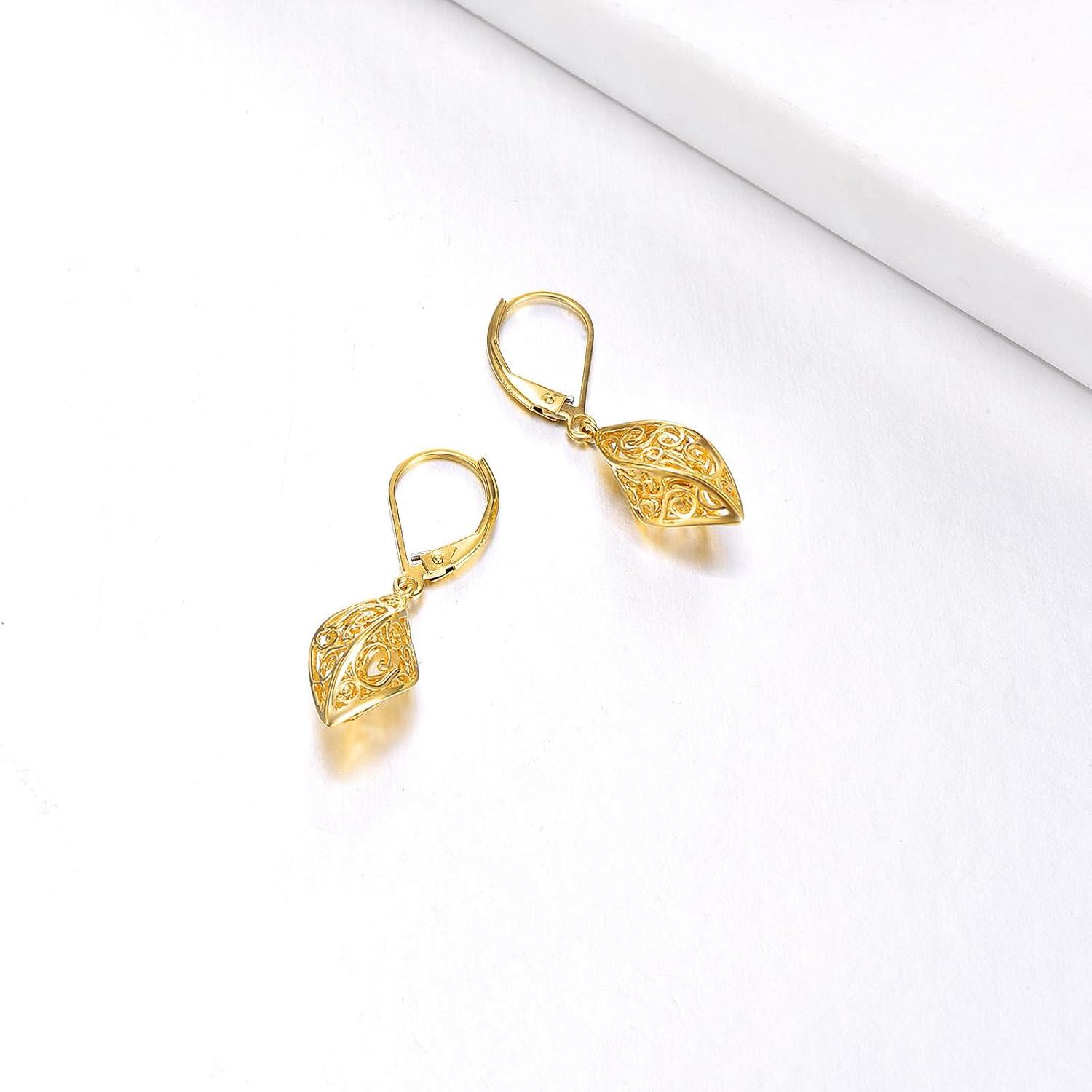 Sterling Silver Filigree Vintage Dangle Drop Leverback Earrings Jewelry Gift-0-2