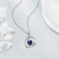 wholesale 925 Sterling Silver Blue Heart in Crescent Moon Pendant Necklace for Women and Teen Girls-0-1