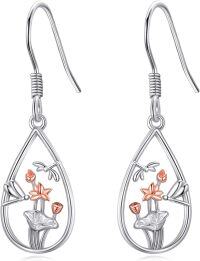 wholesale 925 Sterling Silver Teardrop Flower Drop Earrings with Rose Gold Accents for Women-Lotus