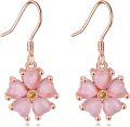 wholesale 925 Sterling Silver Gold Plated Pink Cat's Eye Stone Floral Drop Earrings Sakura Hypoallergenic Jewelry for Women Girls Gifts-0-6