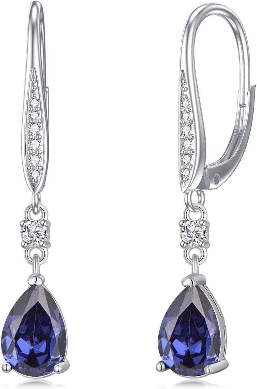 Sterling Silver Austrian Crystal Teardrop Leverback Earrings Women s Gift-12-tanzanite-Dec