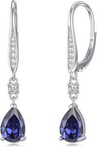 wholesale 925 Sterling Silver Blue Austrian Crystal Pear Drop Leverback Earrings for Women's Gifts-12-tanzanite-Dec