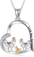 wholesale 925 Sterling Silver Love You Forever Heart Pendant with Chickens and Duck Necklace for Women Girls-0-0