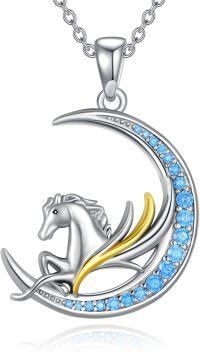 wholesale 925 Sterling Silver Horse on Crescent Moon Charm Necklace for Women's Gifts-Horse Necklace