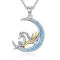 wholesale 925 Sterling Silver Opal Moon Pendant Necklace w/ Rabbit & Star Charm for Women's Gifts-0-0