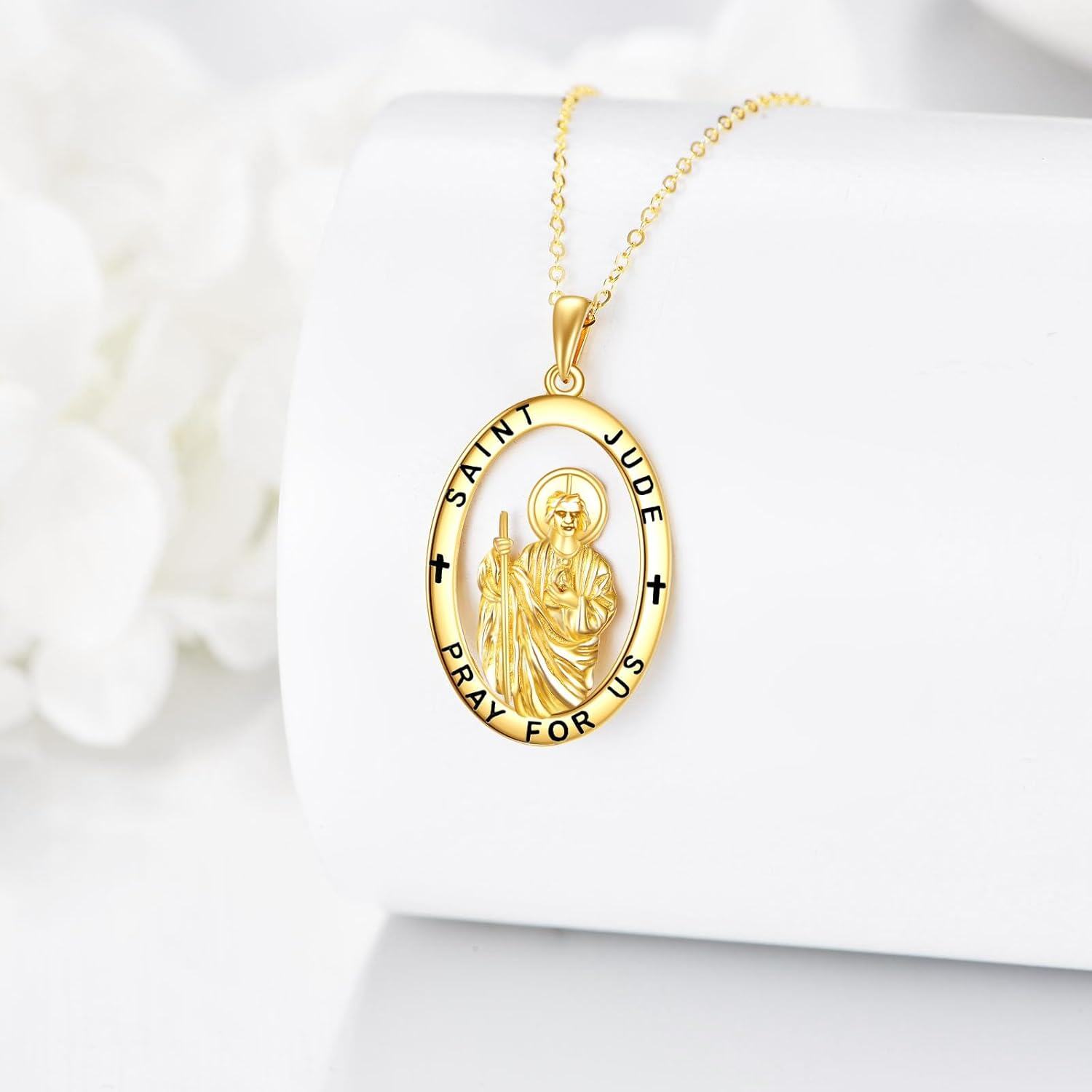  14K Gold St Michael Jesus Virgin Mary Pendant Religious Jewelry Gift -0-5