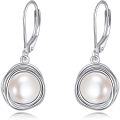 wholesale 925 Sterling Silver Freshwater Cultured Pearl Leverback Drop Earrings-0-0