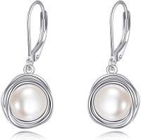 wholesale 925 Sterling Silver Freshwater Cultured Pearl Leverback Drop Earrings-pearl earrings