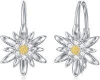 wholesale 925 Sterling Silver Edelweiss Leverback Earrings White Flower Jewelry Women Gifts-Modern Floral