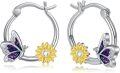 wholesale 925 Sterling Silver Butterfly Sunflower Leverback Hoop Earrings for Women Girls  43mm Diameter-0-0