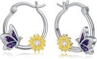 wholesale 925 Sterling Silver Butterfly Sunflower Leverback Hoop Earrings for Women Girls  43mm Diameter-Butterfly
