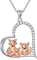 wholesale 925 Sterling Silver Two-Tone Fox Family in Heart Pendant Necklace for Women-0-0