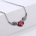 wholesale 925 Sterling Silver Red Crystal Heart with Angel Wings Pendant Necklace for Women and Girls-0-1