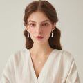 wholesale 14k Yellow Gold Three Graduated Natural Freshwater Pearl Drop Earrings-0-3