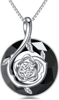 wholesale 925 Sterling Silver Black Crystal Infinity Rose Pendant Necklace for Women - Mothers Day Gifts-Black- Black Onyx