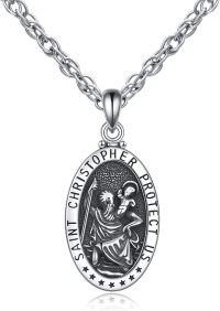 wholesale Sterling Silver St Christopher Medal Travel Protection Pendant Necklace-St. Christopher for Men