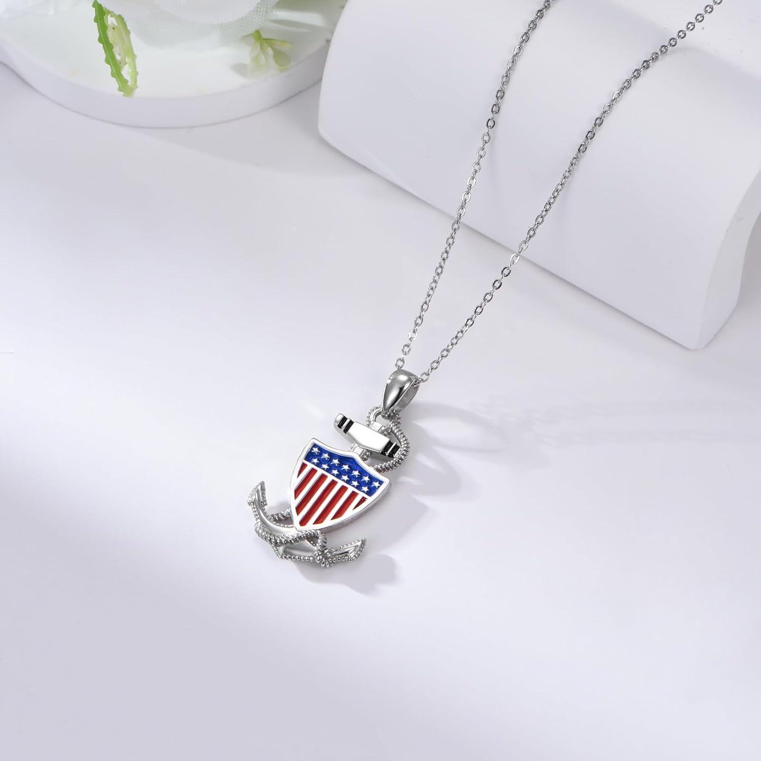  Metal Stone Anchor Necklace American Flag Nautical Pendant Jewelry Gift for Women Girls -0-5