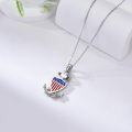 wholesale 925 Sterling Silver Metal Stone Anchor Necklace with American Flag Design - Nautical Pendant  for Women and Girls-0-5