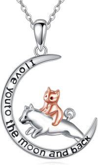 wholesale 925 Sterling Silver Crescent Moon Pendant with Fox and Squirrel Charm Necklace - Love You to the Moon & Back s for Women-Cat and Dog necklace