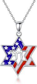 wholesale 925 Sterling Silver American Flag Star of David Pendant Necklace Judaica Gifts for Men & Women-0-0
