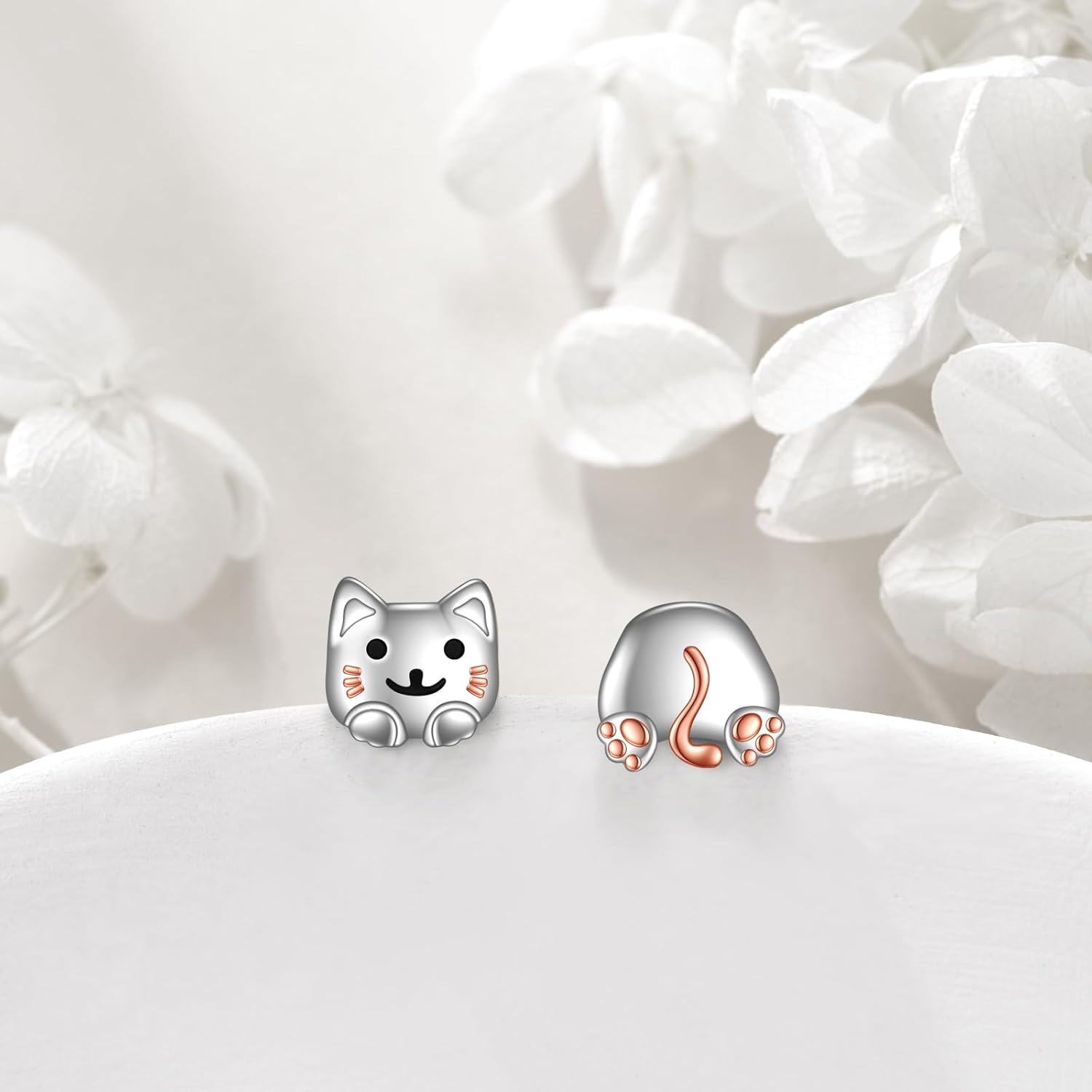 925 Sterling Silver Cat Paw Stud Earrings - Cute Animal  for Women & Girls-0-3