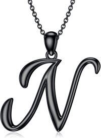 wholesale Sterling Silver 26 Letter Pendant Necklace-black gold plated-Letter N
