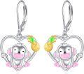 wholesale 925 Sterling Silver Heart-Shaped Monkey Pineapple Dangle Earrings-0-0