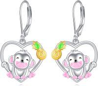 wholesale 925 Sterling Silver Heart-Shaped Monkey Pineapple Dangle Earrings-Monkey