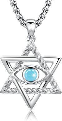 wholesale 925 Sterling Silver Star of David Evil Eye Pendant with Birthstone-A12-December